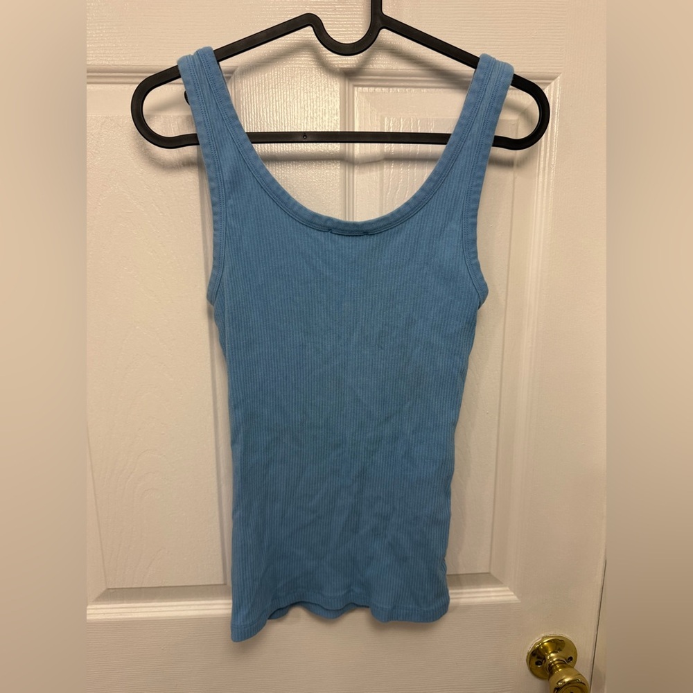 Sandro Blue Ribbed Tank Top With Logo Size Large Designer - Picture 6 of 7